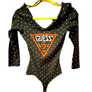 Limited edition Guess original’s mid Quarter length polkadot women’s leotard..